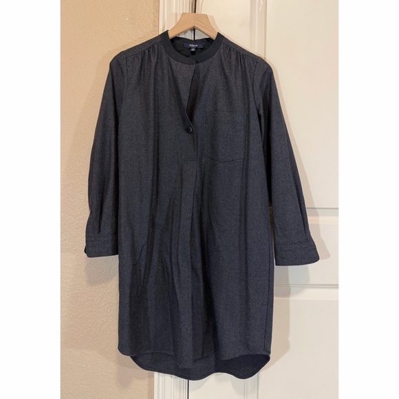 Madewell Wool Blend Flannel Latitude Shift Dress in Charcoal Gray - Picture 2 of 9